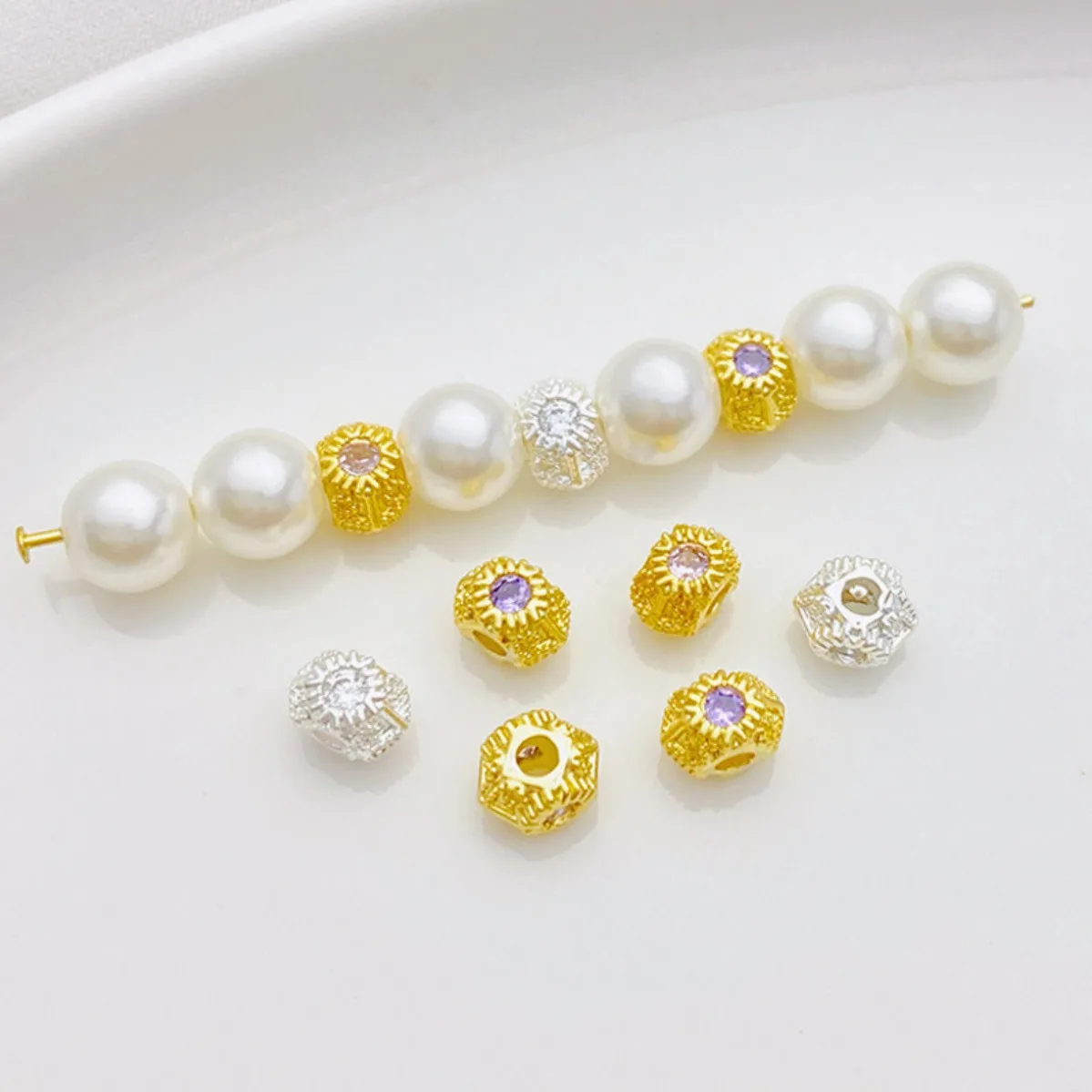 18K Gold Plated Color Retention Multi-Angle Zircon Diamond Spacer Beads DIY Bracelet Necklace Jewelry Making Supplies