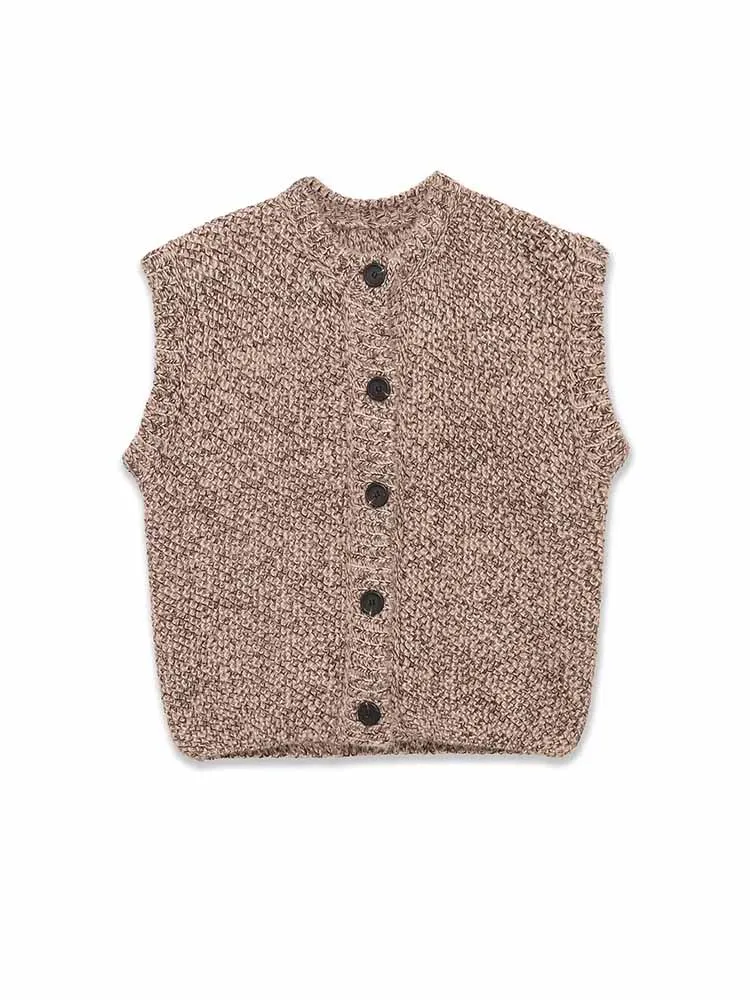 

HH женский ранний весенний модный универсальный однотонный однобортный жилет без рукавов женский повседневный теплый вязаный жилет