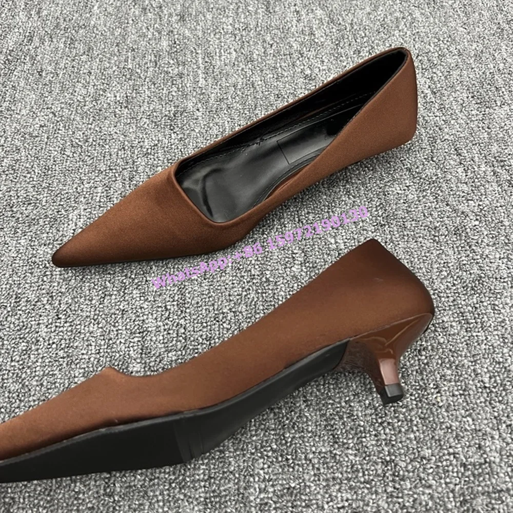 

Solid Satin Leisure Pumps Kitten Heels Slip On Fashion Pointy Toe Shallow Shoes Shallow Summer Concise Official Ladies Shoes