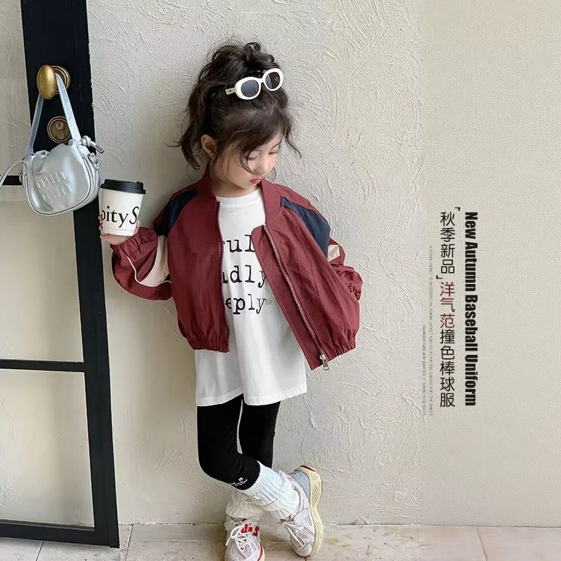 Girls' Baseball Jacket Spring and Autumn 2026 New Style Children's Contrast Stand up Collar Casual Jacket