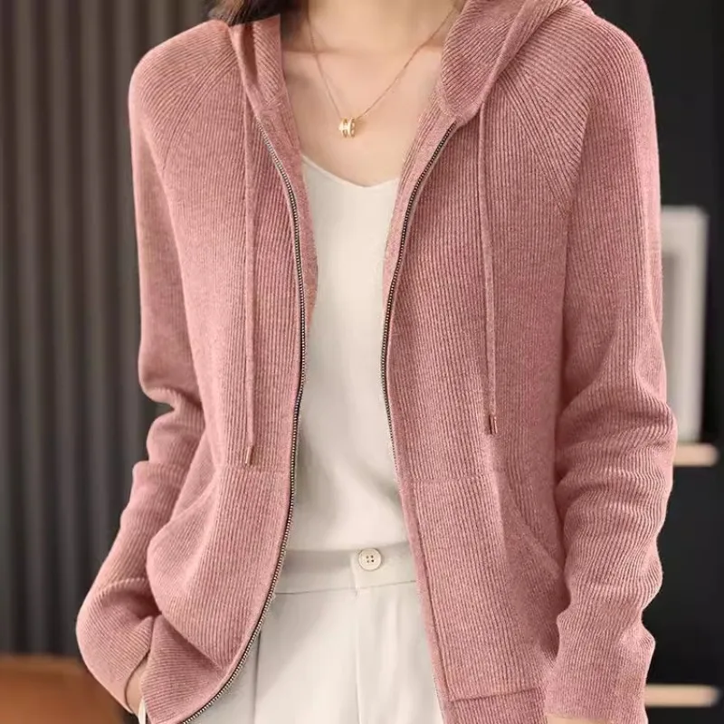 Women Cardigans Autumn Winter Turn-down Collar Zip Front Cardigan Thick Loose Sweater Basic Warm Knit Casual Korean Outerwear