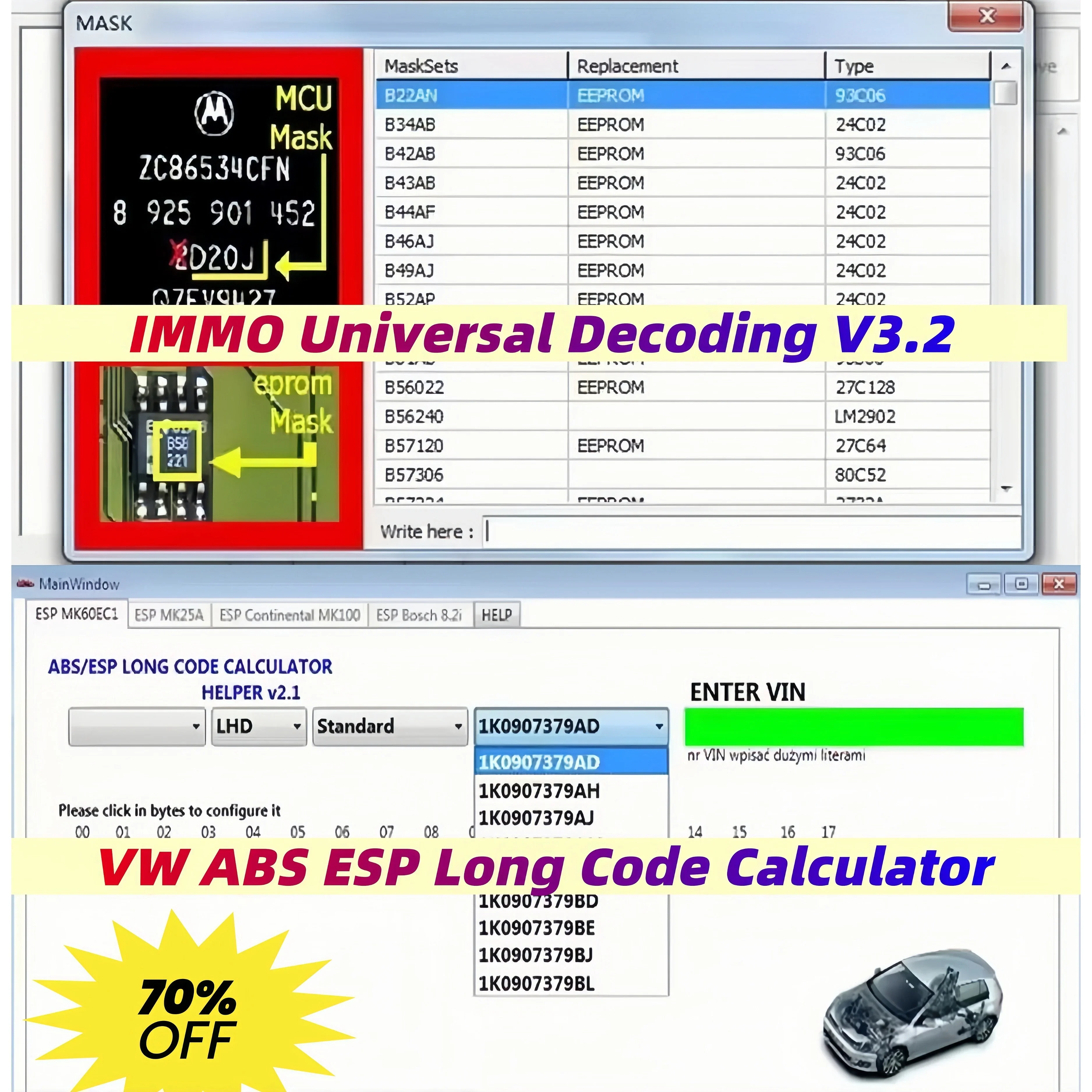 25 Sale! VW MK60EC1 ABS/ESP Coding Tool Unlimited Install + Video + IMMO Decoder 3.2 Keygen & EcuVonix 3.2 Cracked Car Diag SW
