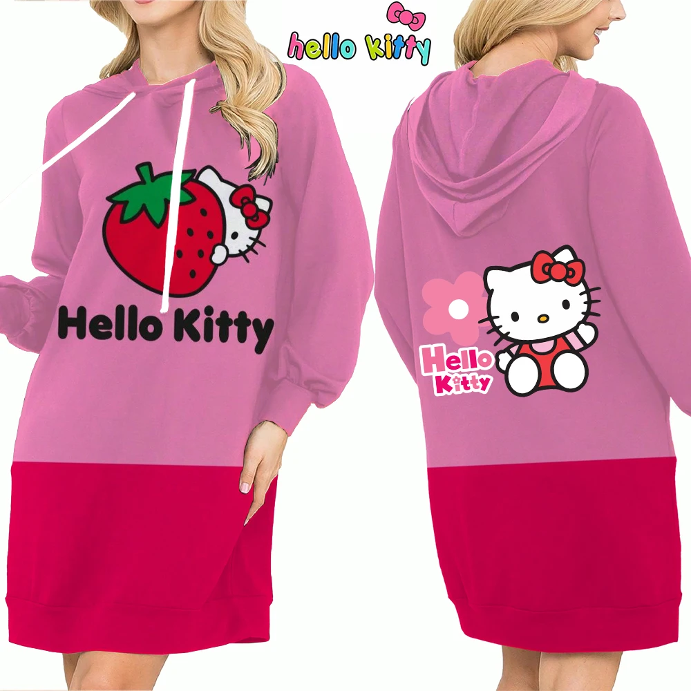 Hello Kitty Top Y2k Clothes S-3XL Kawaii 2024 Lovely Autumn/winter Sweatshirts Women\'s Hoodie Dress Anime Streetwear Hoody Woman