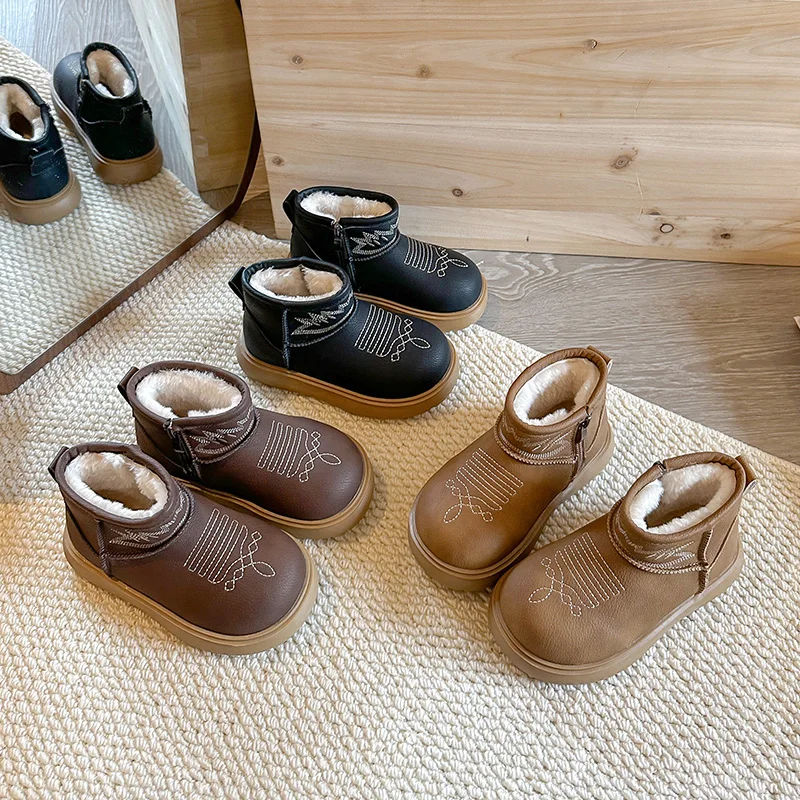 

Winter new children's snow boots with plush and thick cotton shoes for girls, anti slip and warm Northeast cotton boots