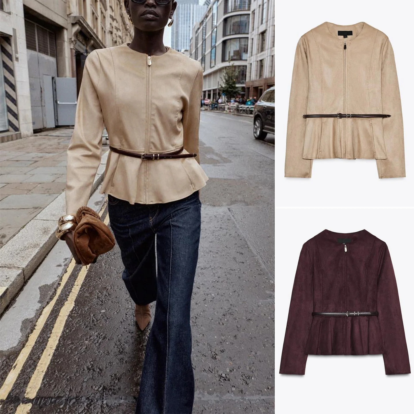 Jaet en simili cuir avec ceinture ort jupe ourlet 30280 fibre de polyester fine régulière 00% fermeture à glissière manteau pour femme