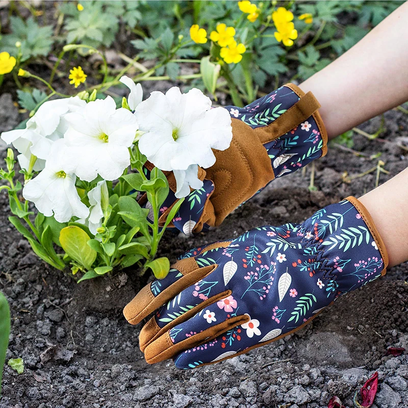 1Pair Leather Garden Gloves For Weeding Digging Planting Gardening Gloves For Women Thorn-Proof Puncture-Resistant Work Gloves