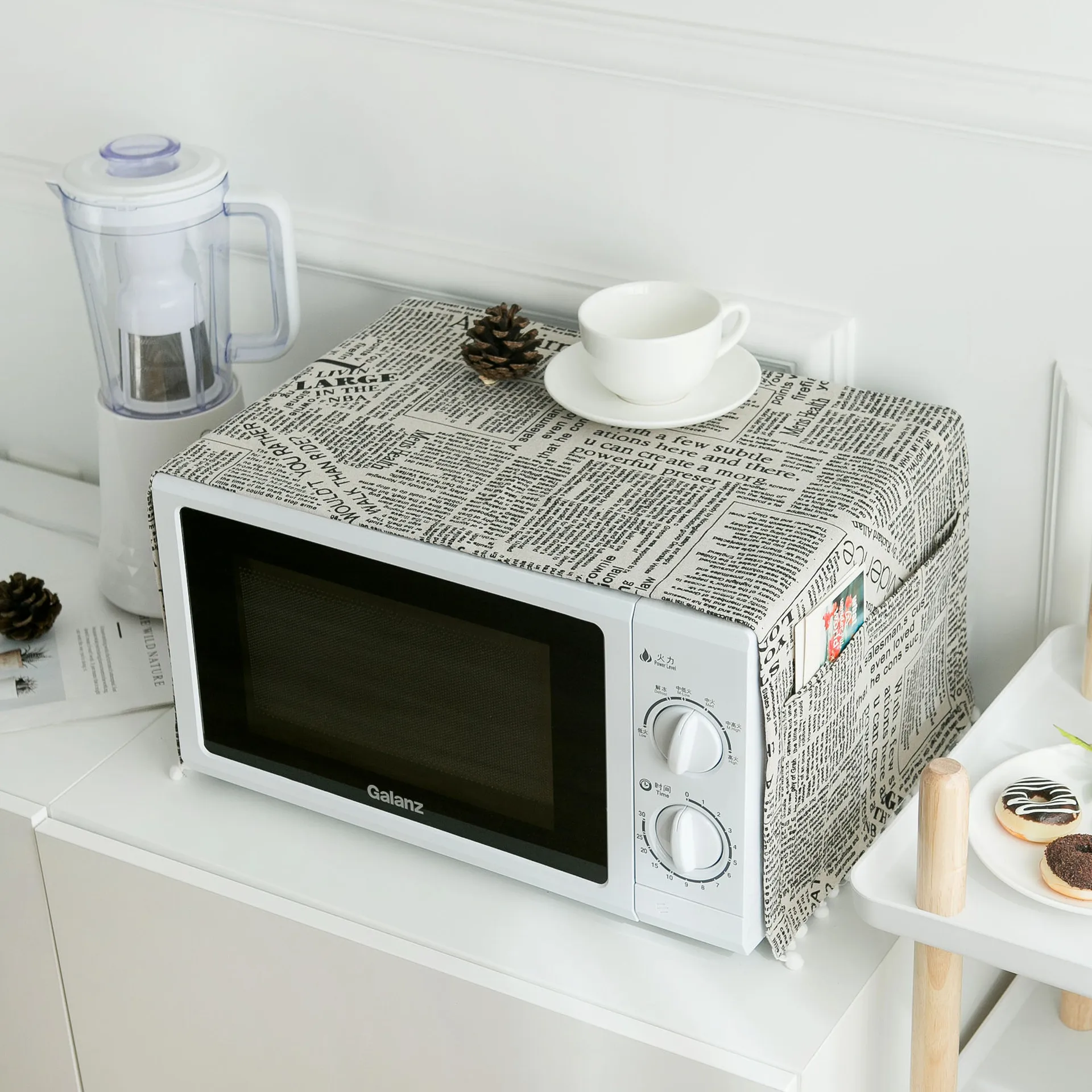 Microwave Oven Covers Nordic Plaid Dust-proof Cover All-purpose Linen Kitchen Accessories Side Pockets Storage Portable Modern