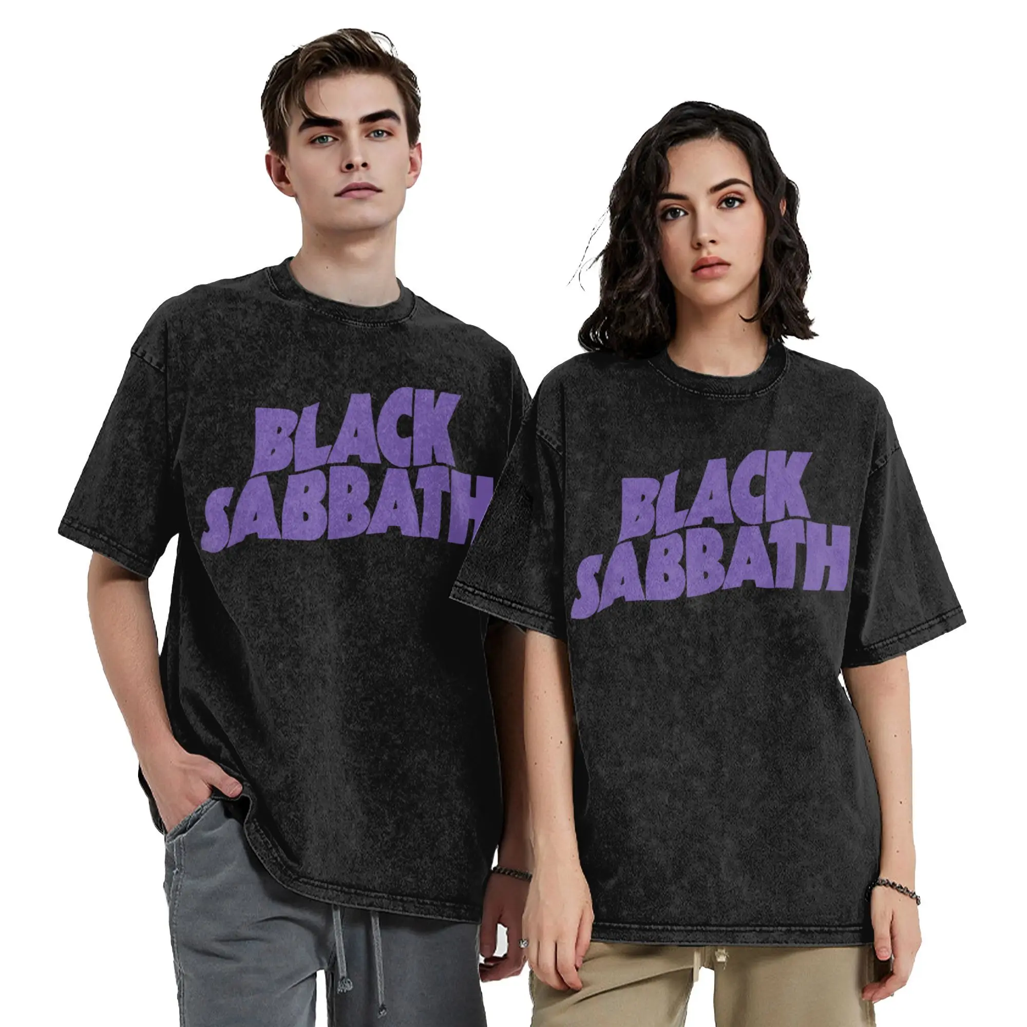 Blacks Sabbaths Purple Logo Washed T Shirts Streetwear Hip Hop Fashion T-Shirts  Tees Tops Men Women 100% Cotton Oversize Summer