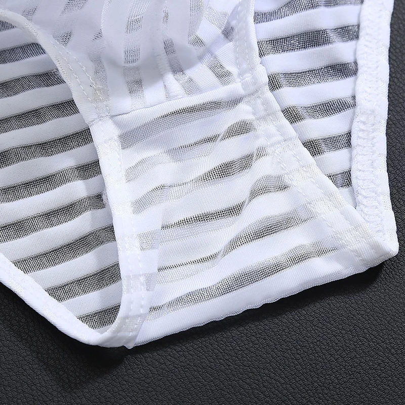 Men\'s Sexy Ultra-Thin Underwear Mesh Transparent Bulge Pouch Briefs Homme Low-waist Breathable Underpants Seamless Briefs