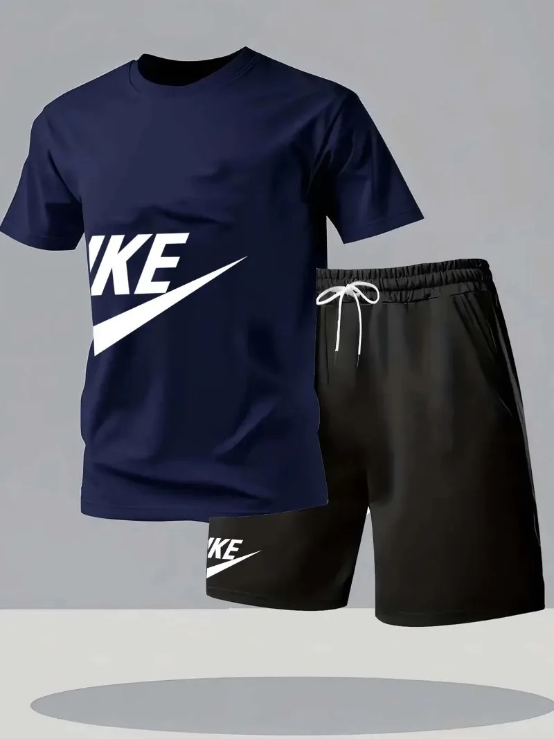 Men's summer short sleeved set, quick drying short sleeved T-shirt shorts, running sports set, two-piece set view 2