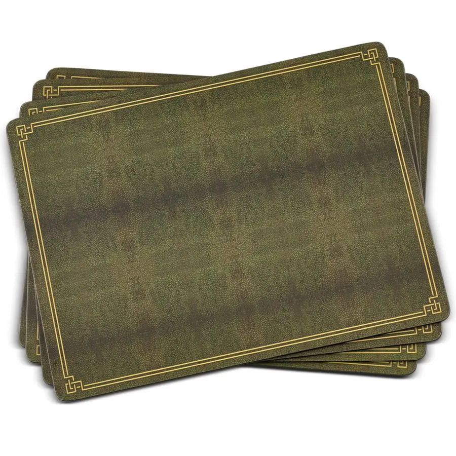 

Shagreen Leather Effect Set of 4 Placemats 15.7 x 11.7 Decorative Olive Green with Gold Trim, Table Mats, Heat amp Stain Resista