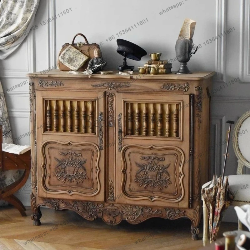 

French retro storage, side cabinet, antique style, all solid wood storage, designer high-end fashion