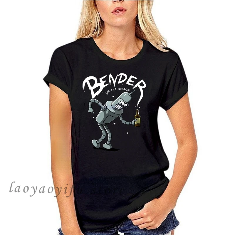 Kawaii Bender Vs The Humans TShirt Retro Robot Graphic Tshirt Unisex Fashion O-neck Short-sleev Tee Summer Ropa Hombre Camisetas