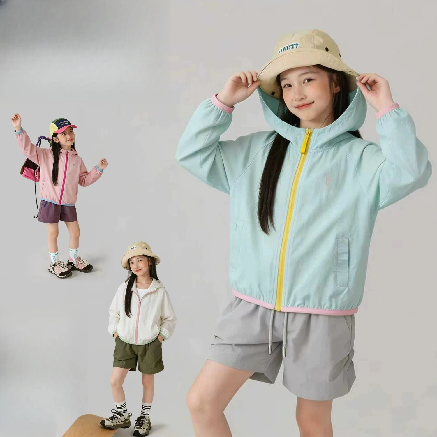 Girls 2026 Summer New Color Block Soft Light Sun Protection Quick Dry Single Layer Sun Protection Jacket