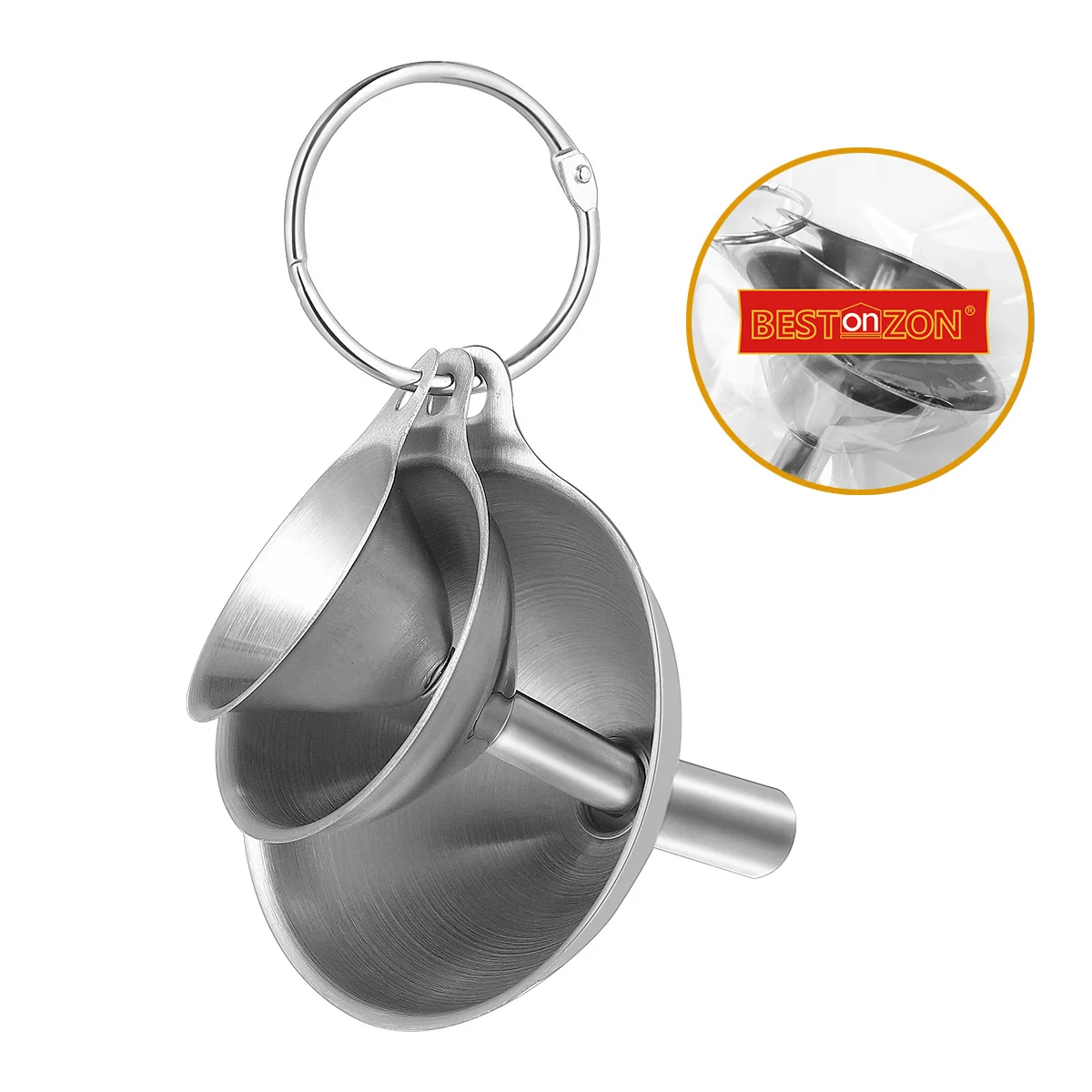 

3Pcs Stainless Steel Funnel Set Narrow Stem Funnels for Oils Jams Spirits Cruet Bottles Easy Pouring No Spill Design Kitchen