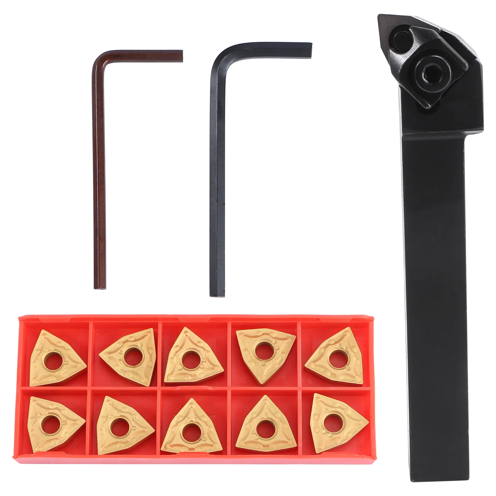 

4pcs Lathe Turning Tool Holder Set Wwlnr1616H08 4 Inserts Wnmg0804 2 Wrenches Stainless Steel For Metal Machining Hand Tool