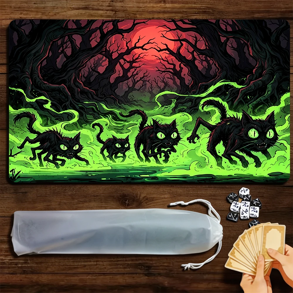Swamp Mutant Black Cat TCG Playmat Magic Playmat Gathering Gaming Mat with Stitched Edge Anti-slip base Trading Card Game