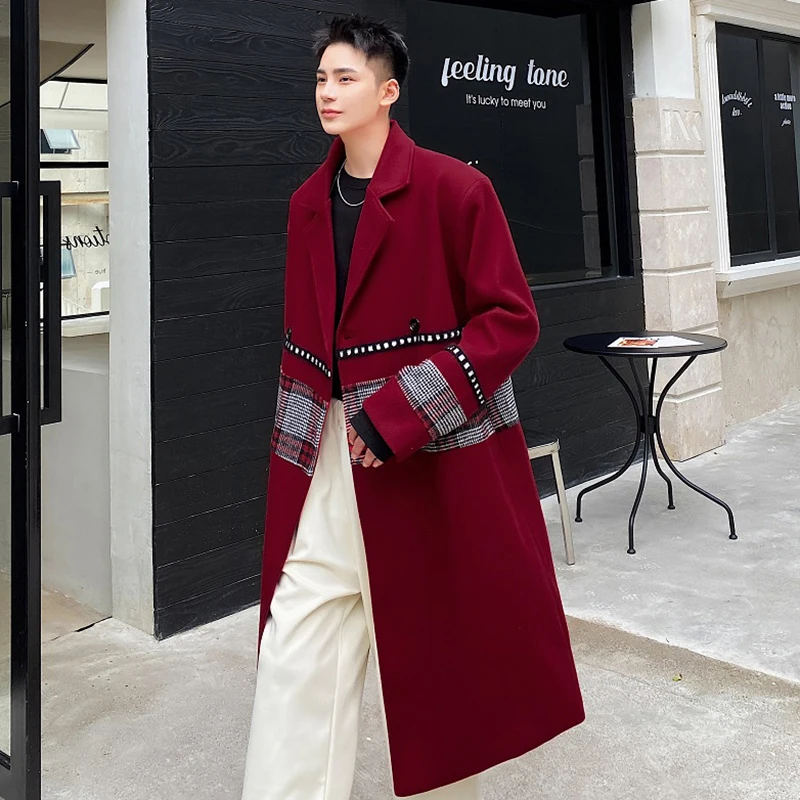 LUZHEN 2026 New Double-sided Woolen Long Windbreaker Coat Men's High Quality Trendy Checked Printed Handsome Trench Coat JY9432
