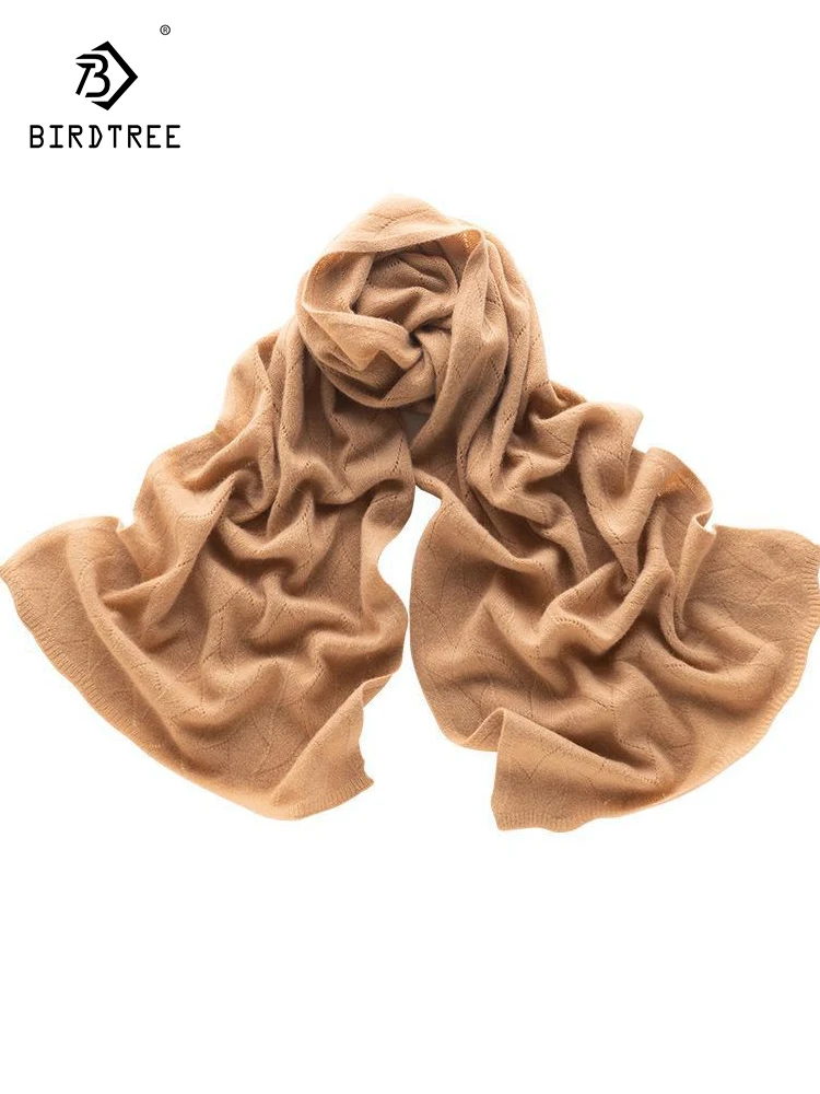 BirdTree, 100%Pure Cashmere Elegant Scarf, Couple Gift Solid Knit, Soft Fashion Warm Daily Scarf, 2024 Autumn Winter A48921QC