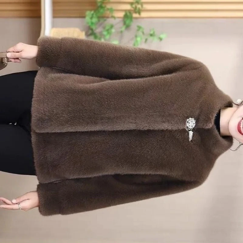 Luxury High-quality Stand-up Collar Fluffy Soft Fur Coat Women's Faux Fur Jacket Warm Button Outerwear Autumn Winter Short Top