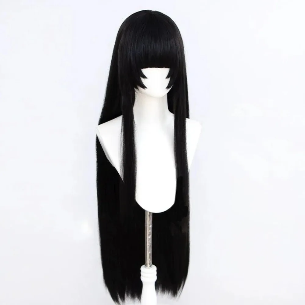 باروكة كوسبلاي سبعة قصص غريبة وشعر طويل مستقيم للأميرة الهالوين، غرة متعددة الاستخدامات، عصابة رأس فستان طويل أسود