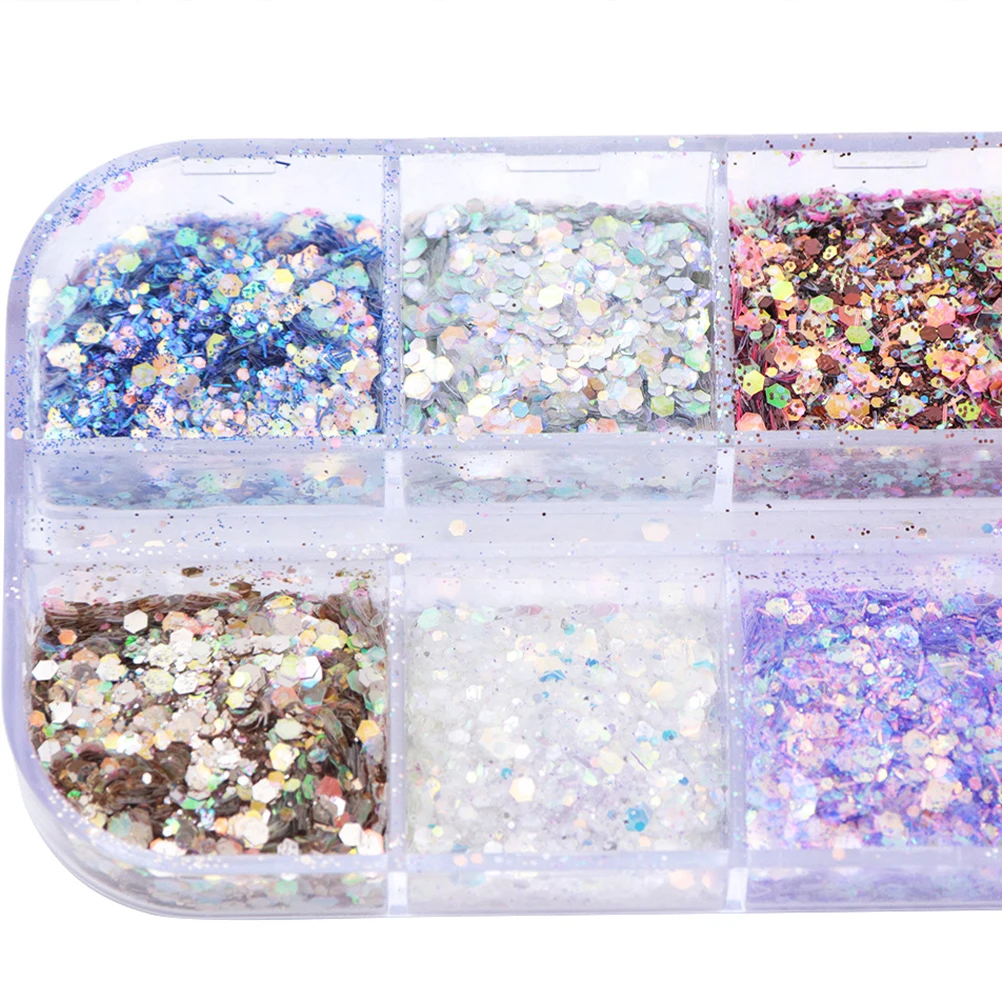 

12 Compartments Nail Art Paillette Sequins Stickers Chips Glitter Decorations Premium Durable Lightweight Women Manicure DIY