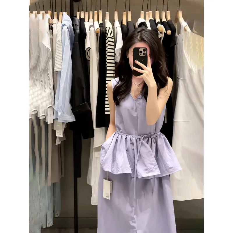 

Женская одежда, летняя мода, повседневный элегантный винтажный универсальный женский однотонный комплект без рукавов с круглым вырезом, темпераментный комплект из двух предметов