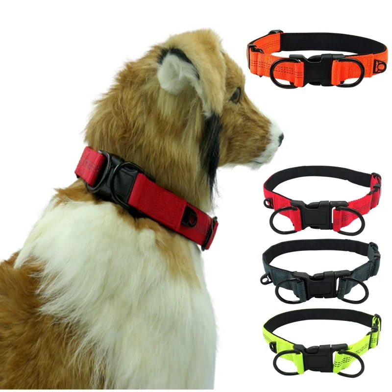 Reflective Dog Collar Durable Strong Double D Ring Safety Buckle Collar Small Large Dog Training Accessories Pet Supplies