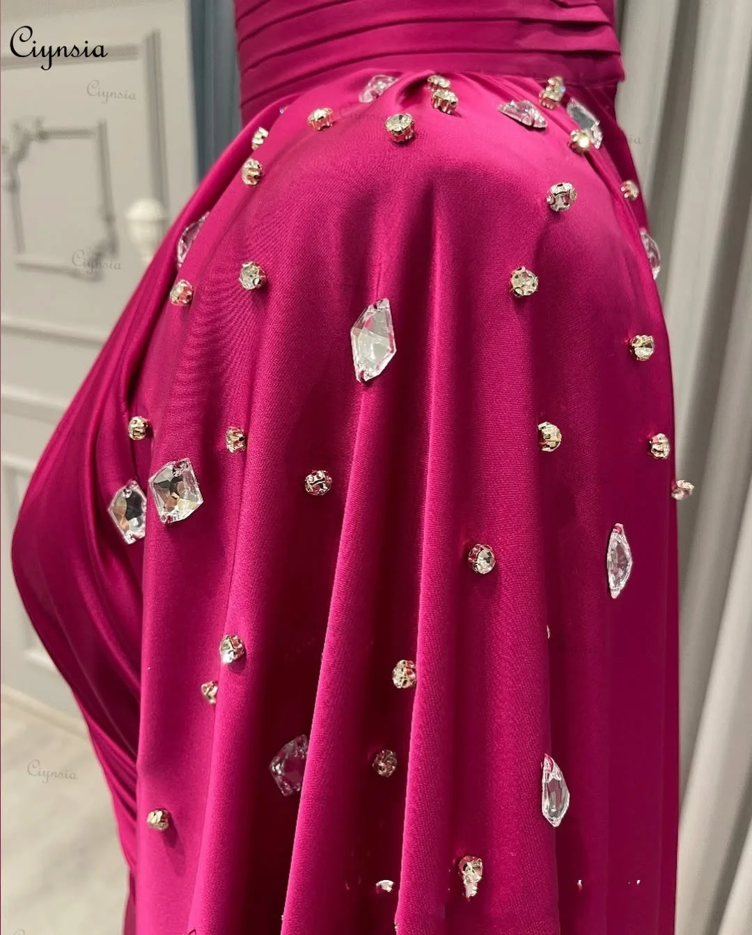 Customized Abendkleider Muslim Formal Dress 2025 Mermaid Full Sleeves Evening Gowns for Women Crystal Silk Satin Robes De Soirée