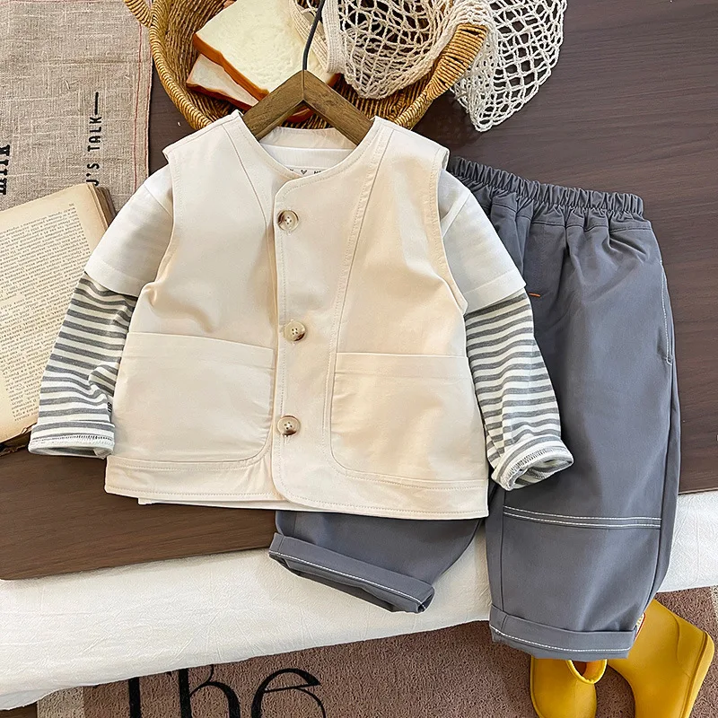 Boys Clothes Sets Spring Autumn Children Cotton Vest T-shirts Pants 3pcs Fashion Suit For Baby Tracksuits Kids Casual Outfits 5Y