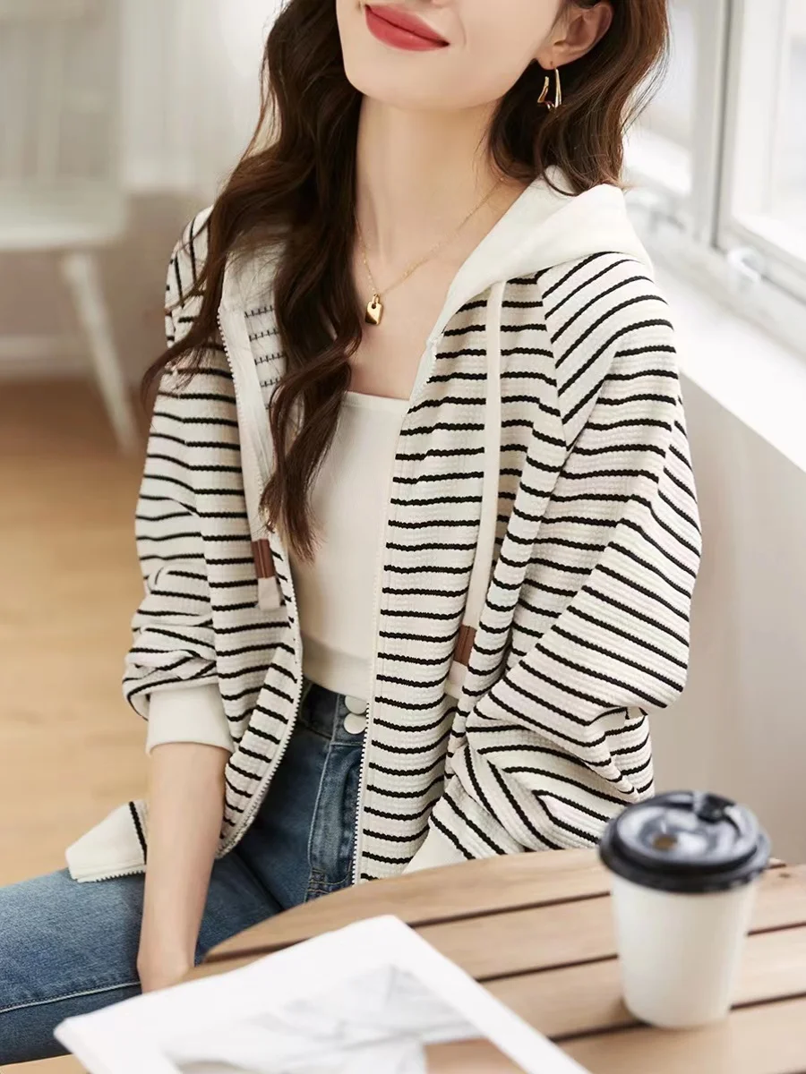 سترة نسائية كاجوال ذات شريط واحد بغطاء للرأس طويلة Sve للربيع والخريف عادية ورقيقة للتنقل مادة أخرى... #4