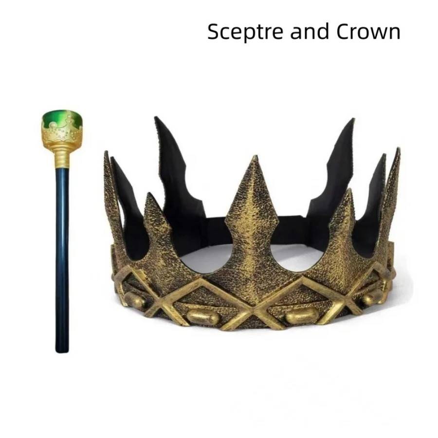 Red Blue Green Royal Crown & Magic Wand Set Halloween Cosplay Party Handheld Props For Fairy Wizard