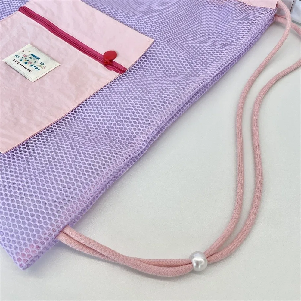 Durable Foldable Mesh Drawstring Backpack Large Capacity Adjustable Straps Mesh Swimming Bag Cosmetic Bags Travel
