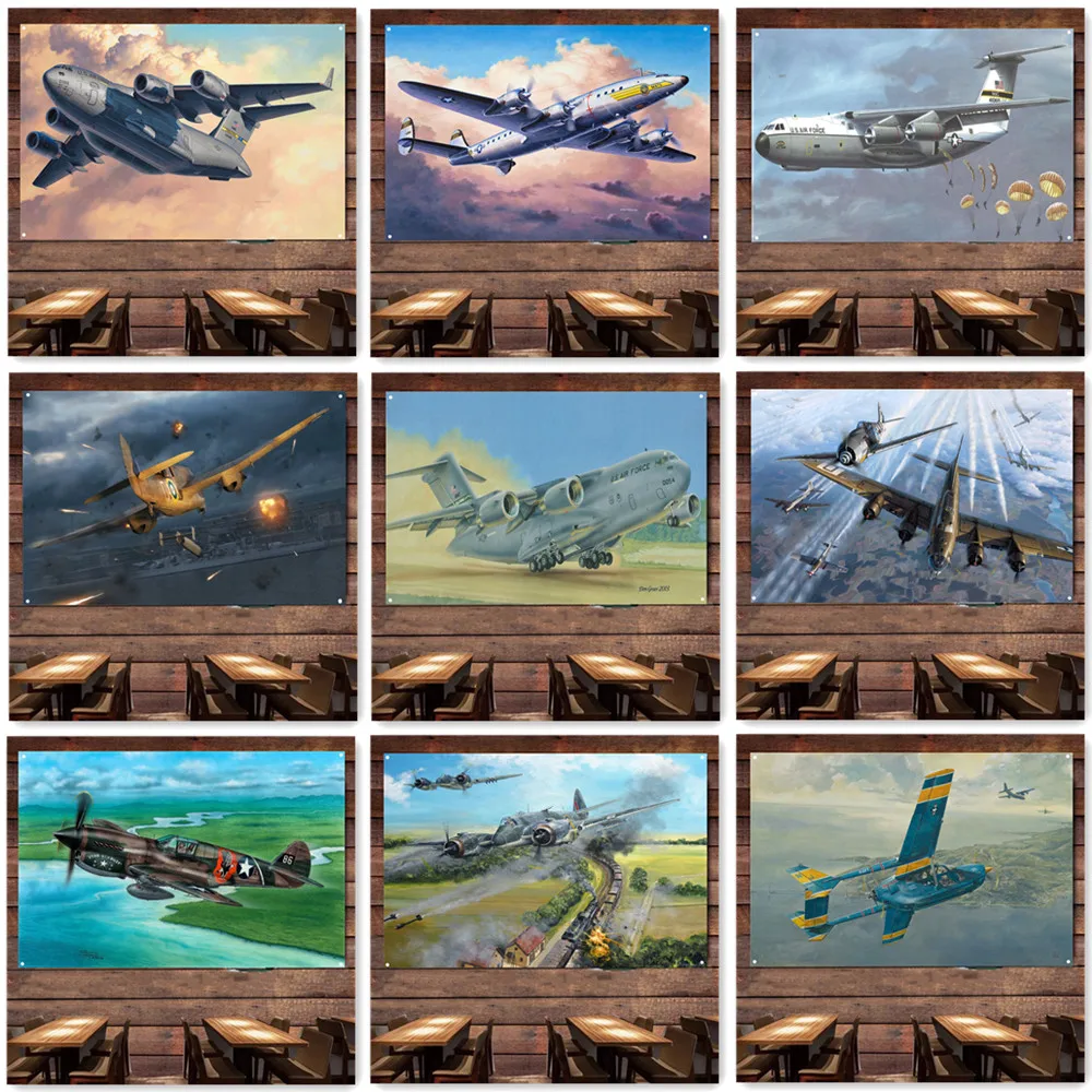 Military Transport Plane Bomber Wall Art Flag Home Decor Banner Fighter Jet Posters and Prints Art Painting Air Combat Artwork