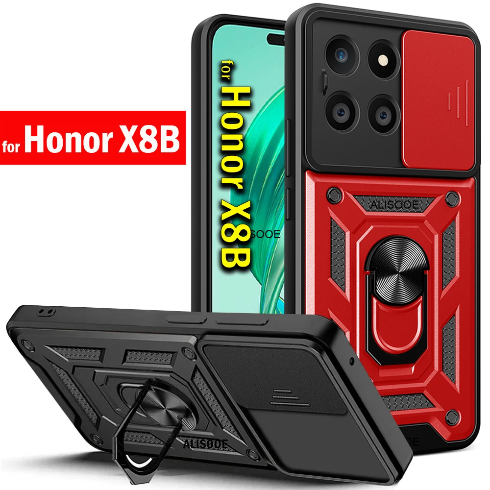 For Honor X8B Case Slide Camera Lens Protection Cover for For Honor X8B LLY-LX1, LLY-LX2, LLY-LX3 Armor Ring Stand Holder Capa