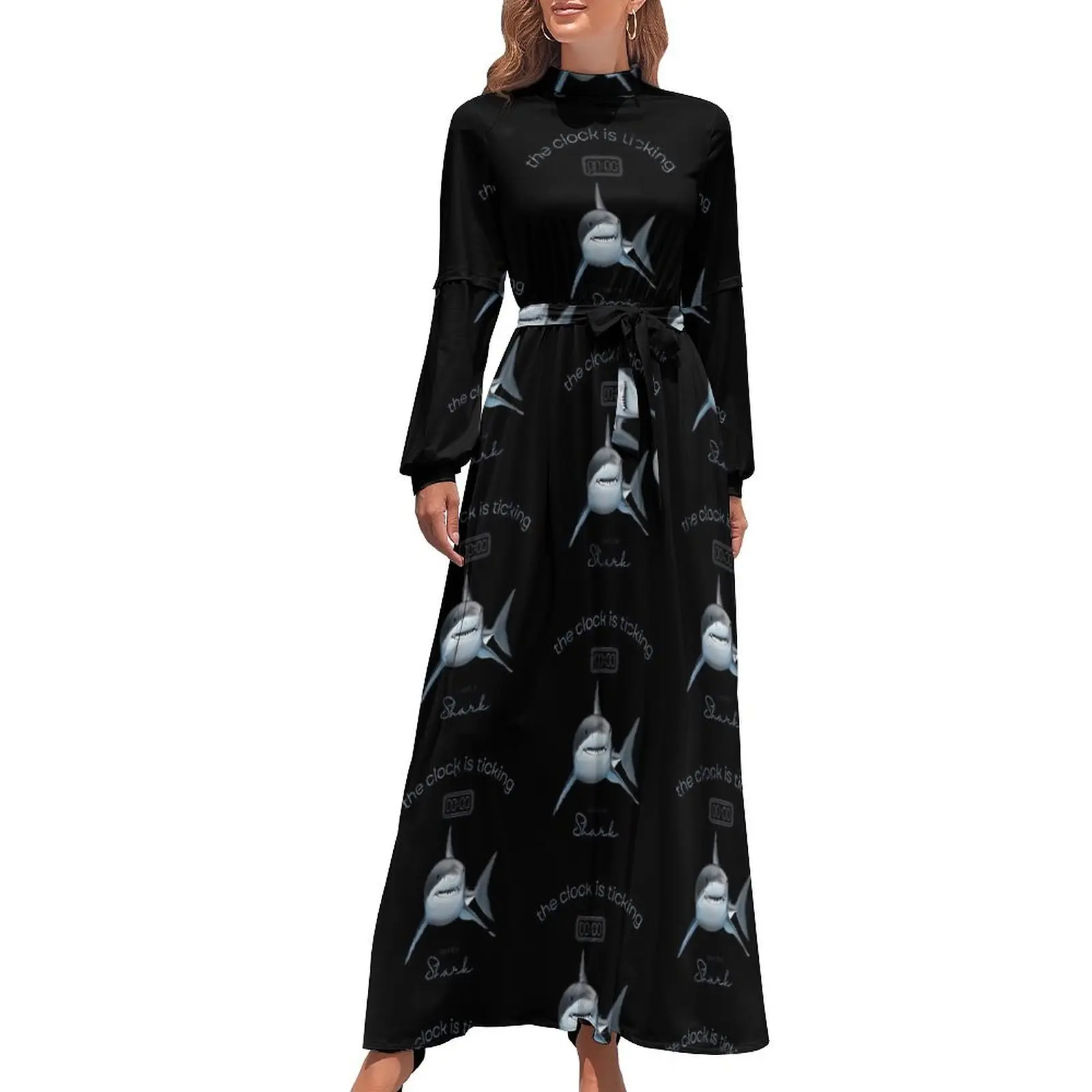 

Protect The Sharks Dress Save The Shark Kawaii Maxi Dress Street Style Boho Beach Long Dresses High Neck Graphic Clothing