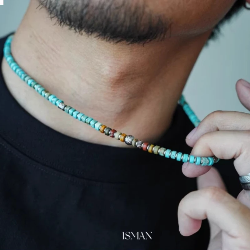

Natural Gemstone Bead Necklace Men Multi-color Fashion Good Luck Necklace High-quality Collarbone Chain Amulet Jewelry Choker