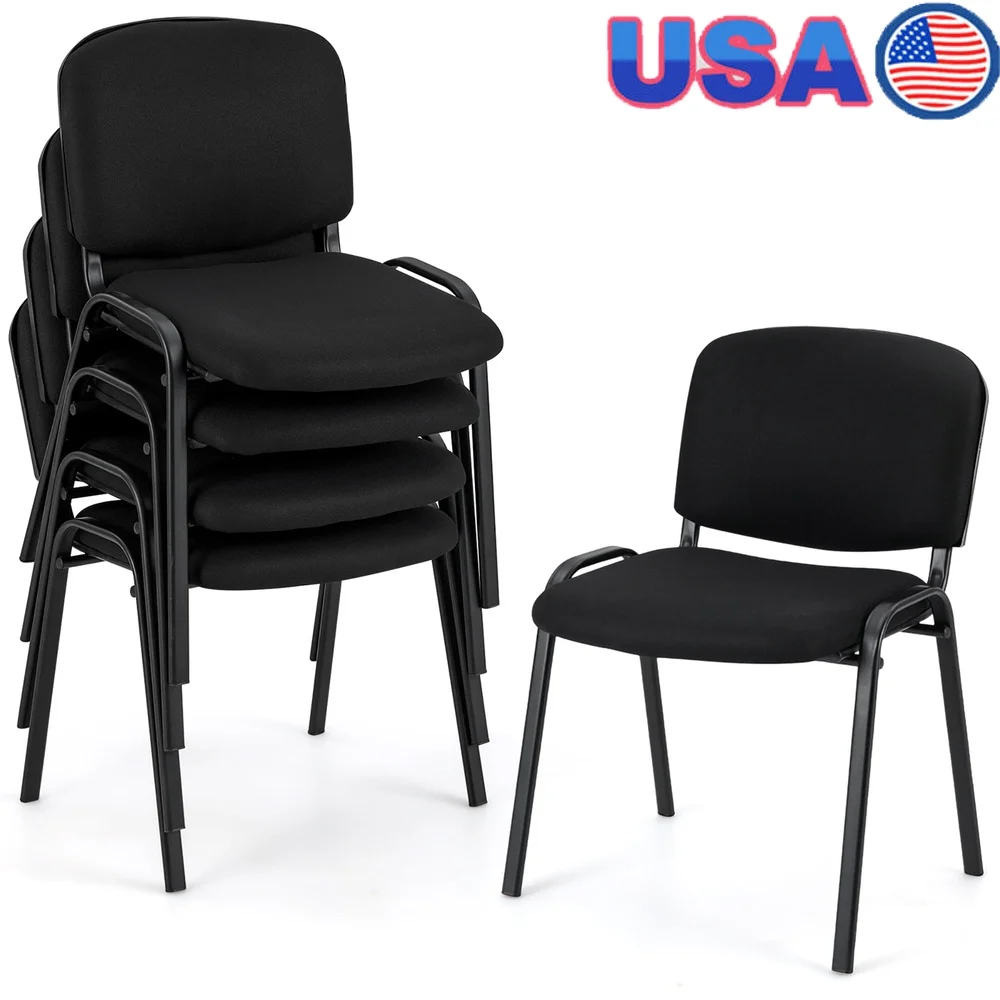 

Набор из 5- штабелируемых эргономичных стульев для гостей, удобных сидений для приема, прочный металлический каркас, подходящий для офиса и дома