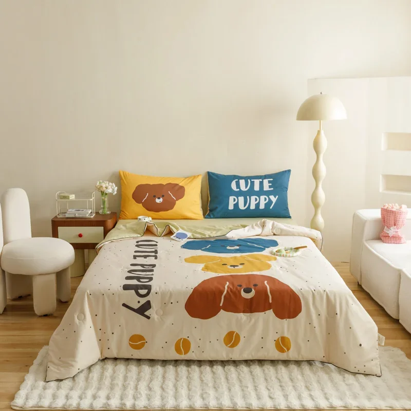 

Cartoon Cute Puppy Quilt 100% Cotton Large-size Animals Print Summer Air Conditioning Thin Comforter Bedding for Kids Boys Girls