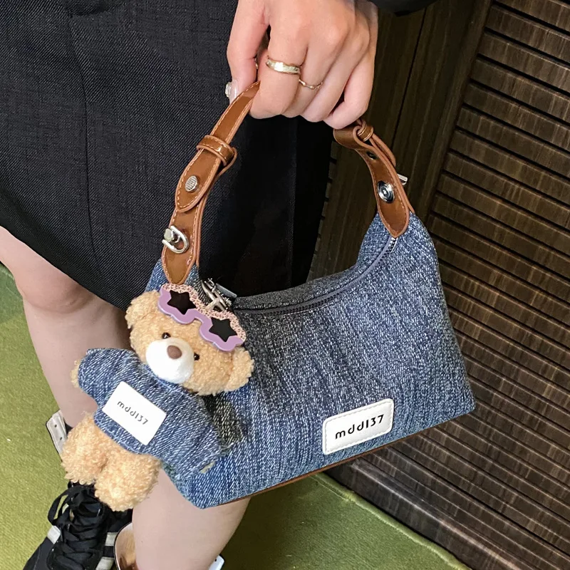 Denim Organizer Shoulder Bag Women Small Crossbody Handbag Casual Fashion Tote with Adjustable Strap Cute Everyday Purse 2