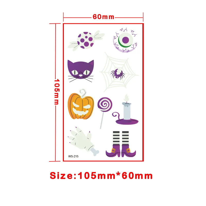 Halloween Night Light Tattoo Stickers Waterproof Sweatproof Resistant Green Shine Label Unisex Luminous Children Sticker Labels