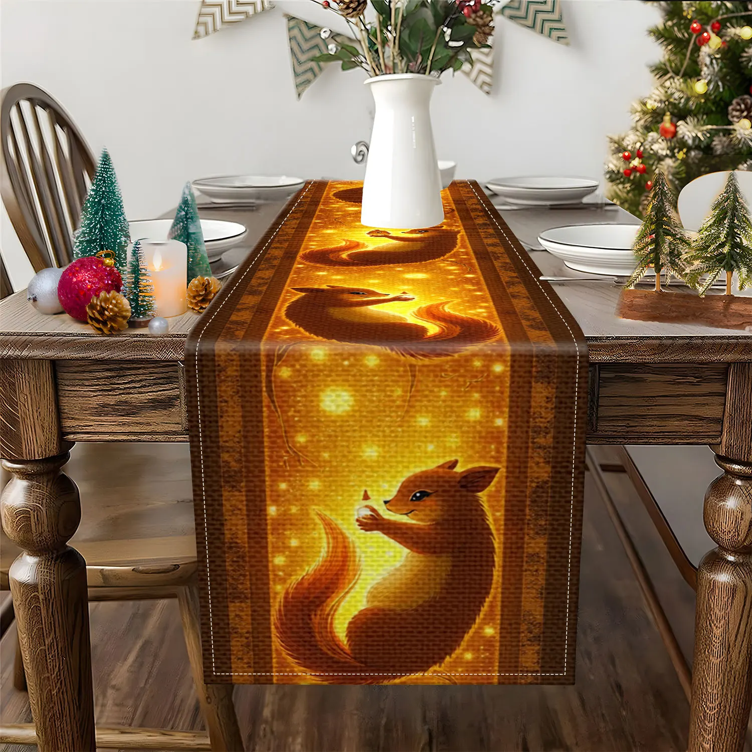 1 Piece of Fairy Tale Squirrel-Themed Table Runner with Flashing Lights, Featuring Glowing Squirrels and Light-Up Vine as Main Motifs, Suitable for Children's Rooms, Fairy Tale-Themed Parties, Etc