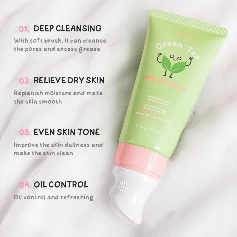 

Green Tea Cleanser Rich Foam Deep Clean Remove Grease Improve Oily Face Wash Cream Gentle Moisturizing Cleanser 80g