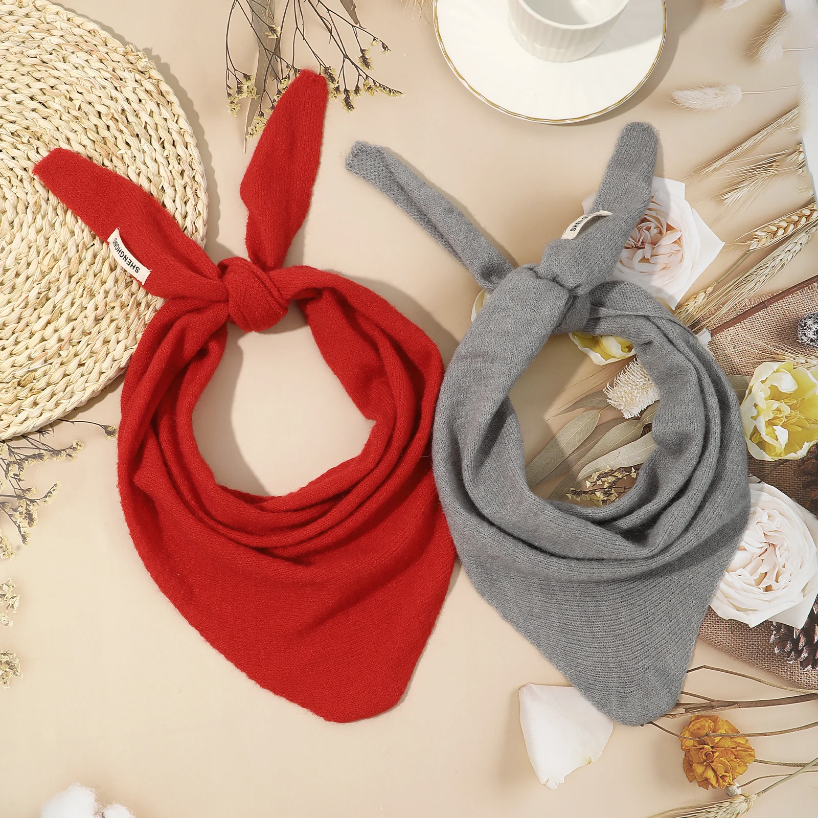 

British Women Triangle Scarf Headscarf Multi-functional Winter Warm Soft Wool Knitted Scarf Fashion Lady Bandana Hair Scarf