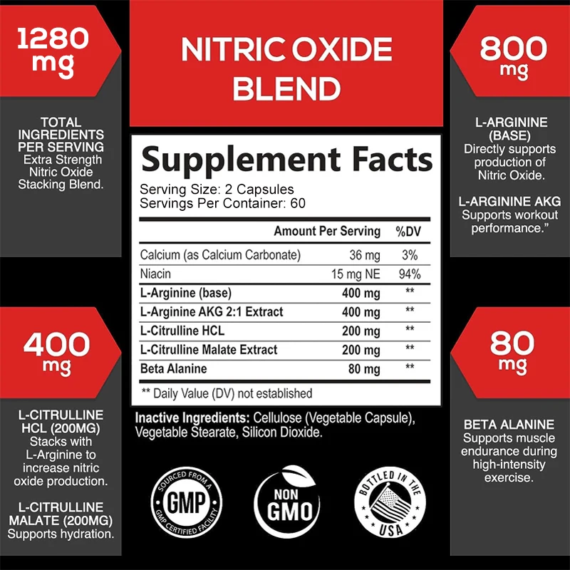 Premium Nitric Oxide Supplement | Contains Calcium, L-Arginine, Citrulline Malate Extract