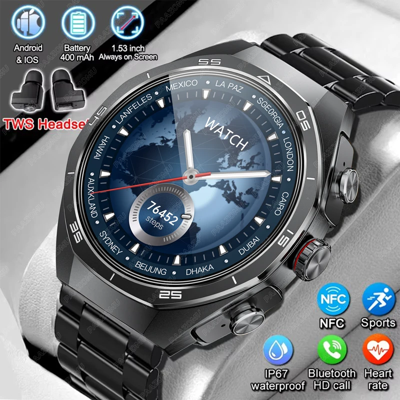 

For HUAWEI New 2 in 1 Smart Watch With Wireless Headset Bluetooth Call Outdoor Sport Music Smartwatch for Watch GT-5 Pro Style