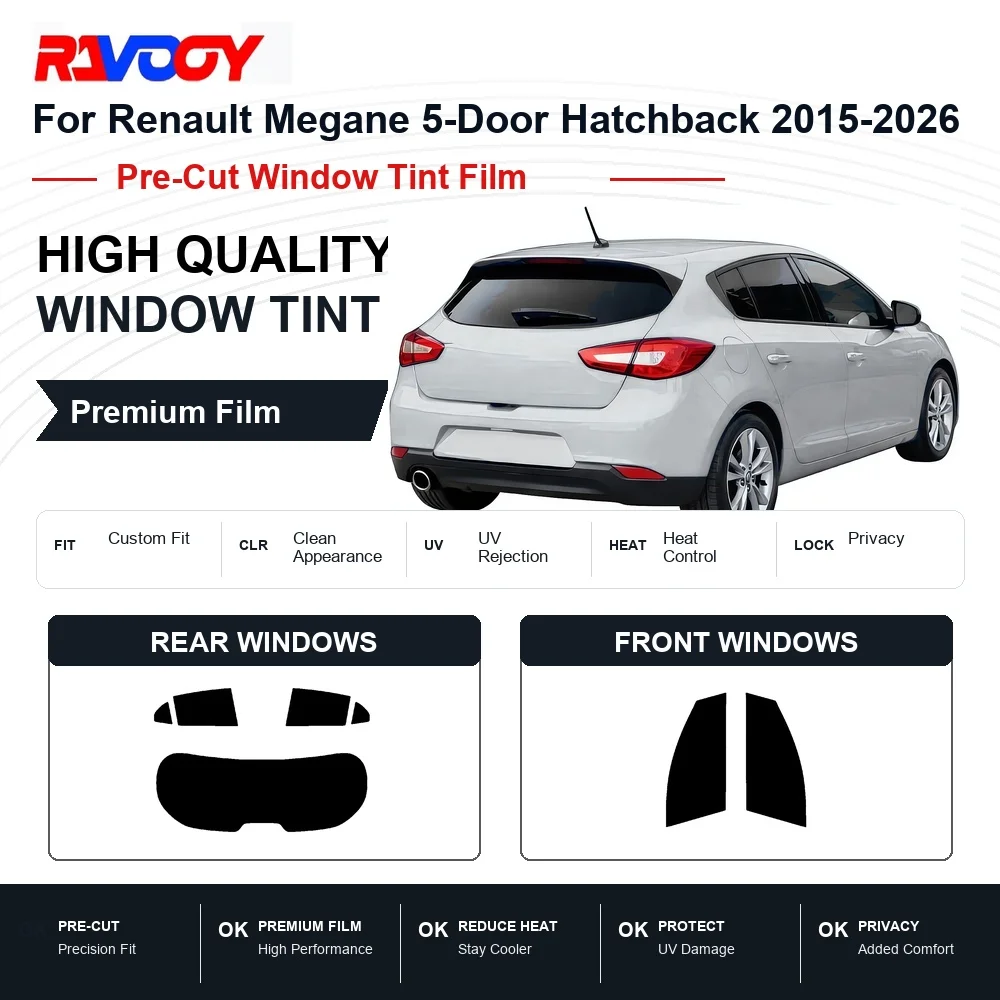 Premium Pre-Cut Window Tint For Renault Megane 5-Door Hatchback 2015-2026 Front & Rear Windows UV Heat Rejection Privacy Film