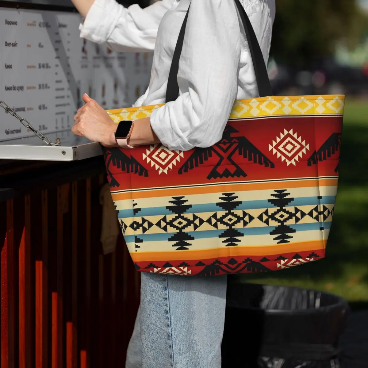 

Thunderbird Native American Pattern Beach Tote Bag Sport Gym Yoga Duffle Large Tote Bag Women Travel Bag Fitness bag