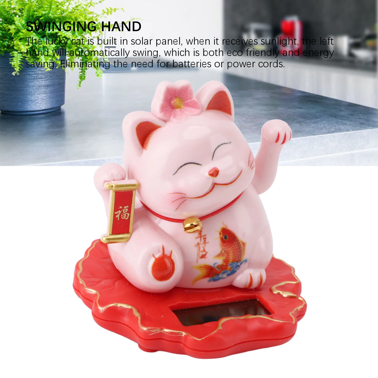 Solar Good Luck Cat Traditional Chinese  ABS Waving Arm Adorable Light Sensing Solar Lucky Cat Decorative for Office