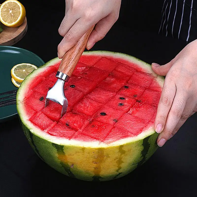 Watermelon Slicer Watermelon Windmill Cutter With 5 Fork Food Grade Fruit Cutting Tools With Wooden Handle Fruit Slicer